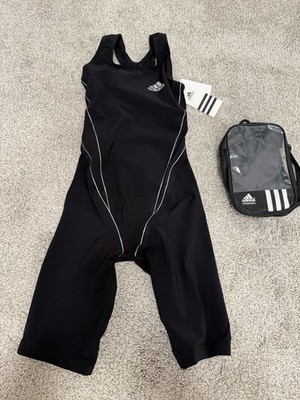 Adidas Adizero GLD20 Kneesuit BodySkin Closed Back Swimsuit Black/Silver Sz 24