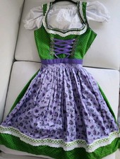 Deutsch Österreich Dirndl Grün Kleid Lila Schürze Weiß Bluse EU 36 Oktoberfest