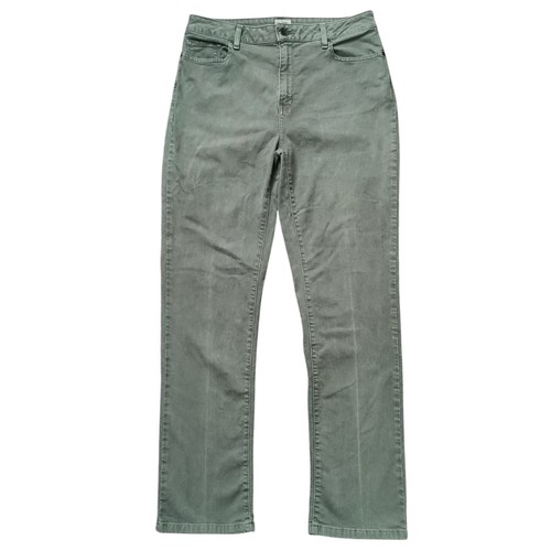 LL Bean Classic Fit Straight Jeans Womens 14 Tall Green Stretch Denim High Rise - Picture 2 of 14