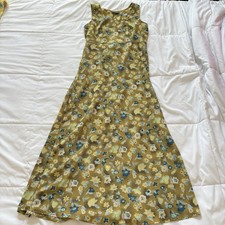 Vintage 80s 90s Maxi Dress Womens Floral Green Hippo Boho Feminine Dainty Y2K