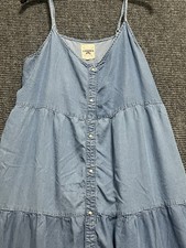 Cotton & Rye Large Tiered Denim Sundress Strappy Maxi Lightweight Spring Summer