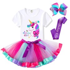 Birthday Girls Costume   Headband, Shirt, Tutu Skirt Dress, Satin Sash - U