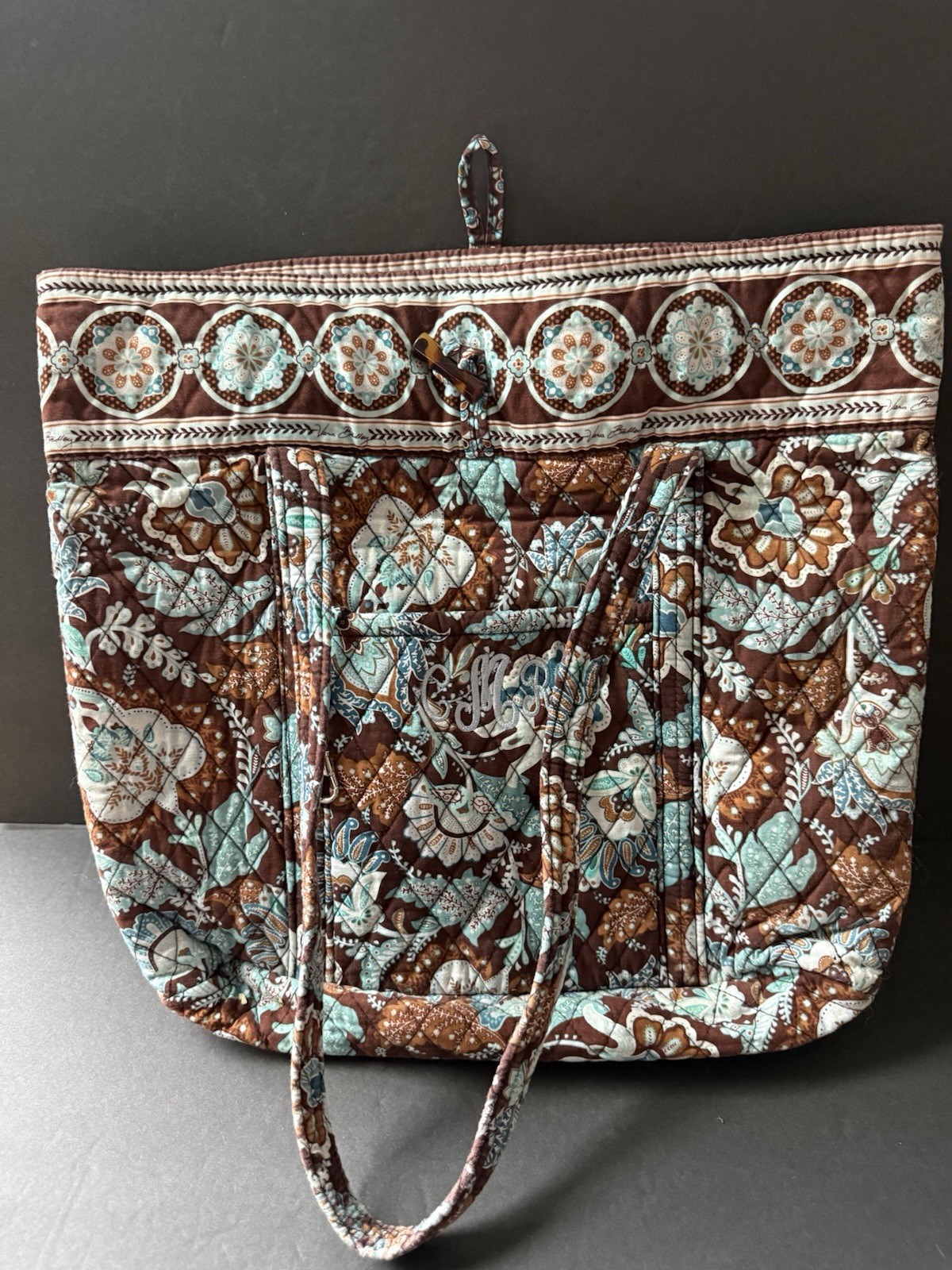 Vera Bradley Java Blue Drawstring Bag Tote Quilte… - image 1