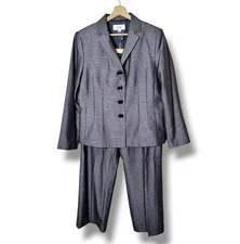 Le Suit Women’s Pant Suit Size 16 Gray Woven Shimmer Career Jacket Pants Set
