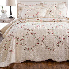 Mixinni Floral Embroidered Quilt Set - 3 Pieces Reversible Quilt Bedding Set