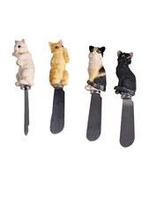 Boston Warehouse Set of Four Cat Cheese Butter Spreader Stainless Steel Knives
