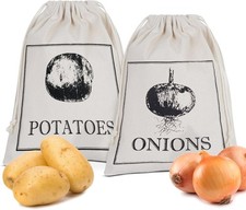 100% 5KG Cotton Potato Onion Storage Drawstring 30x38cm Vegetable Bags Capacity