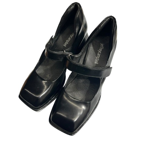 Jeffrey Campbell Reine Black Leather Square Toe Platform Mary Jane Pumps Size 7