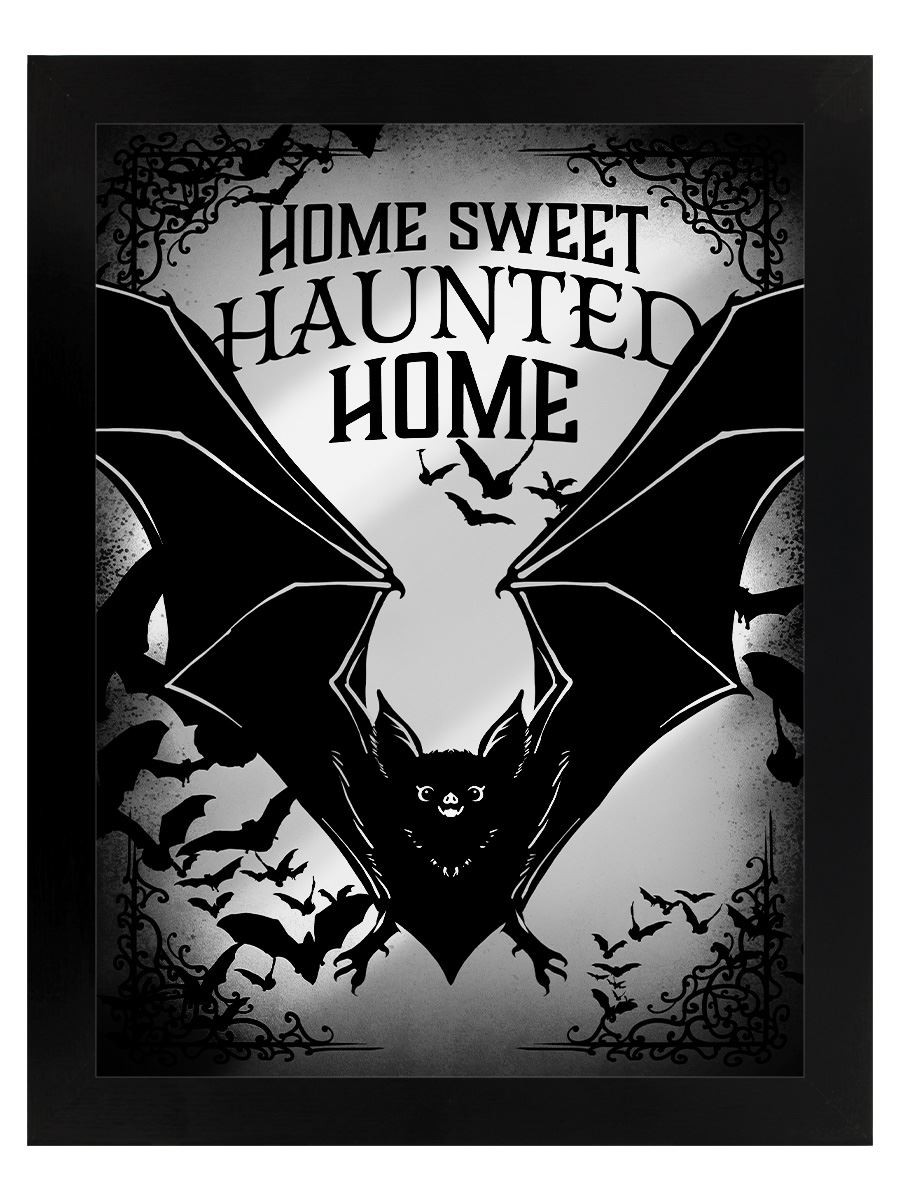 Home Sweet Haunted Home Mirrored Tin Sign Bats Black 35x45cm