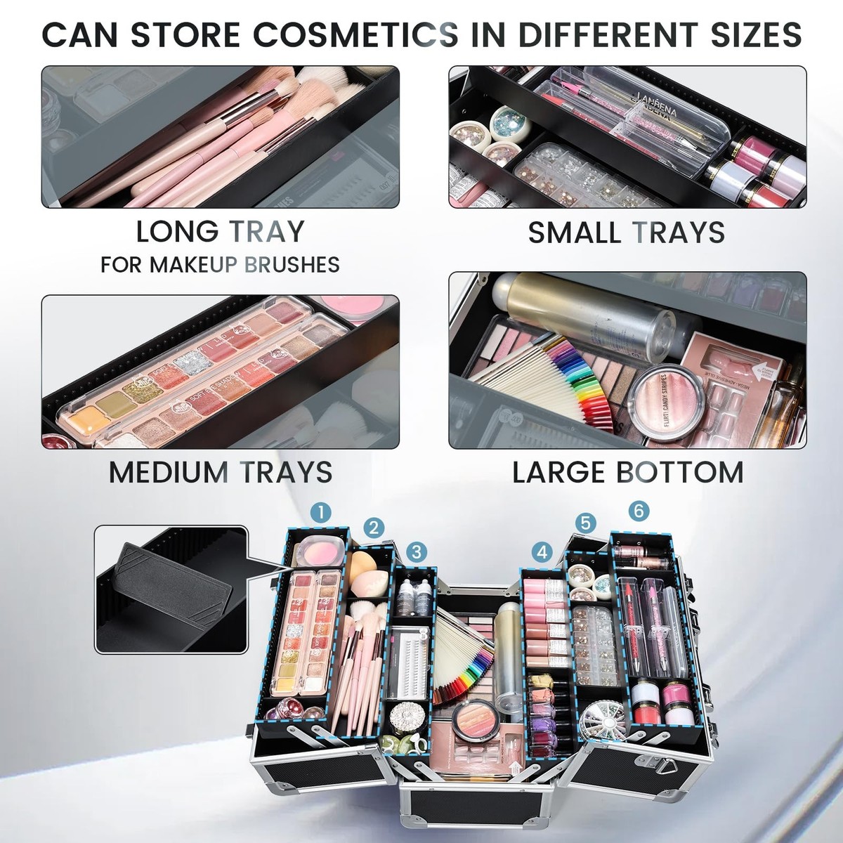 FRENESSA Makeup Train Case 12.6x7.12x9.84 Inch (Pack of 1), Black