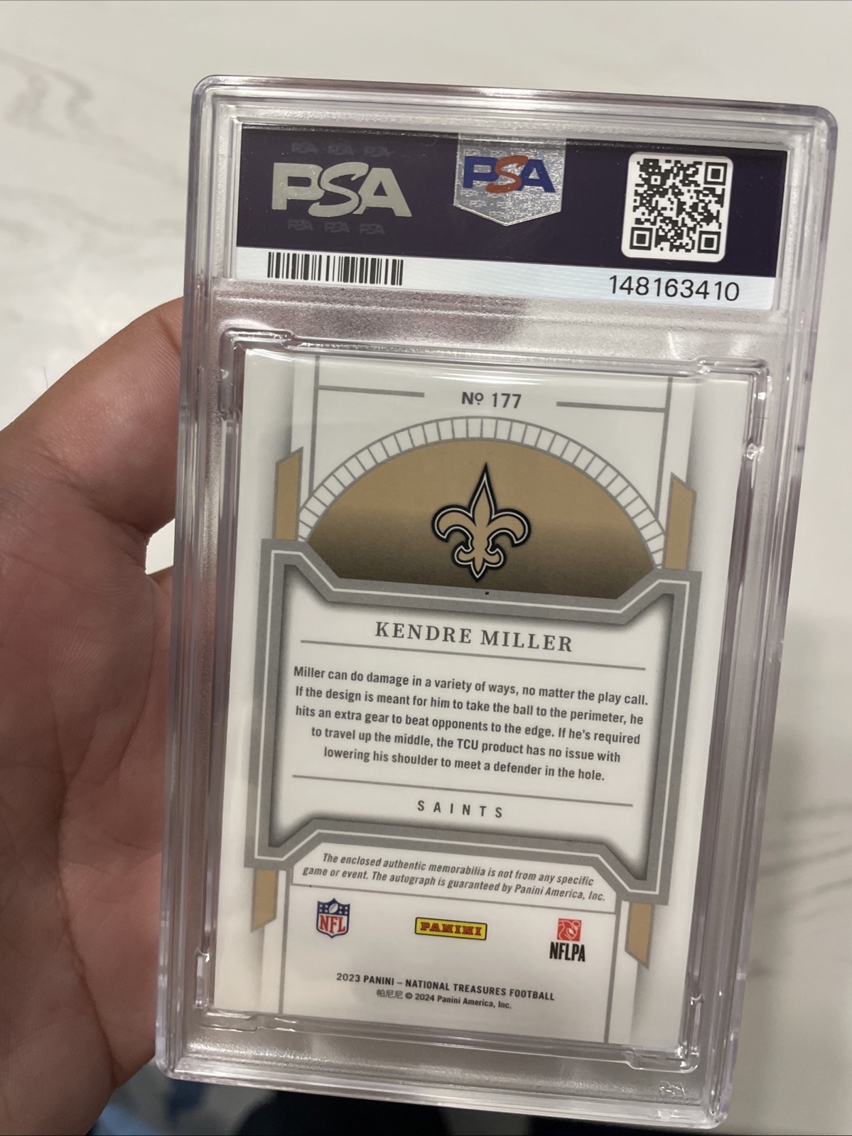 2023 National Treasures PSA 10 Pop 1 Kendre Miller Rookie Patch Auto RPA /25 view 2