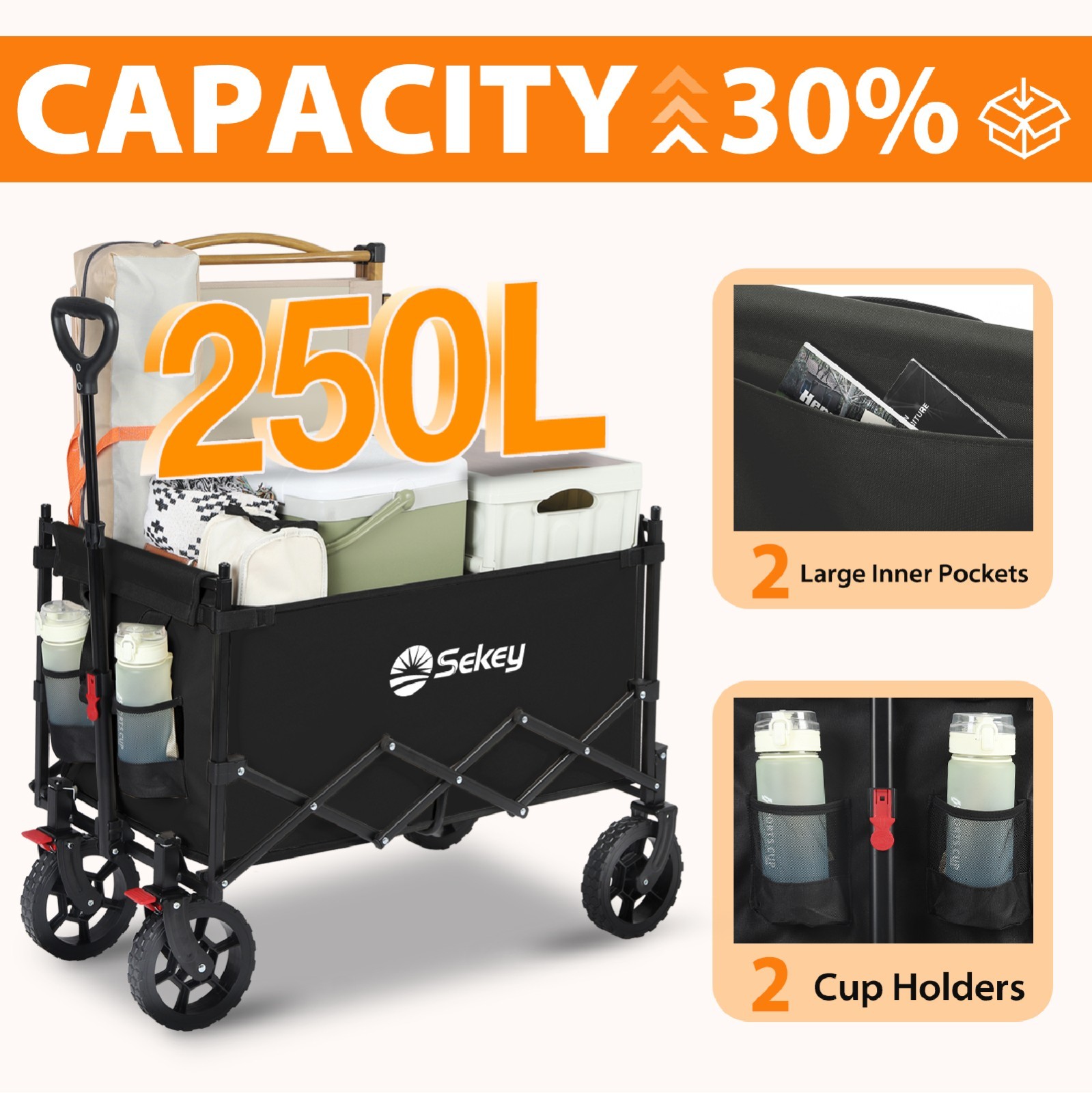 330LBS Foldable Wagon Cart with Canopy Collapsible Heavy Duty Utility Wagon Cart