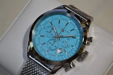 NEW 45mm CHASE DURER / INVICTA CHRONOGRAPH SILVER & LIGHT BLUE CDW-0122 WATCH