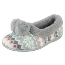 Damen Rose Bank Memory Foam Norwegische Print Pom Pom Hausschuhe *Grace*