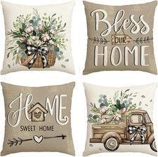 Bless Our Home Farmhouse Eucalyptus Leaves Throw Pillow Covers, 18 X 18 Inch Tru