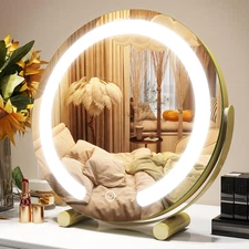 Gold Vanity Mirror, 12 Inch Makeup Mirror with Lights, Large Lighted Vanity Mirr