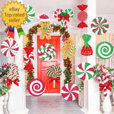 Candy Gingerbread Christmas Outdoor Decorations 18Pcs Large Hanging Candy Cane