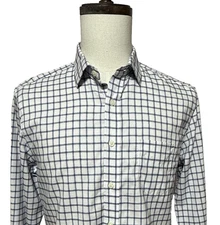 Untuckit Shirt Mens Medium Blue White Check Plaid Slim Fit Wrinkle Free Preppy