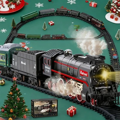 MARKENLOS Elektrischer Zug Spielzeug Eisenbahn Set mit Licht und Sound 4 Wagen für Kinder