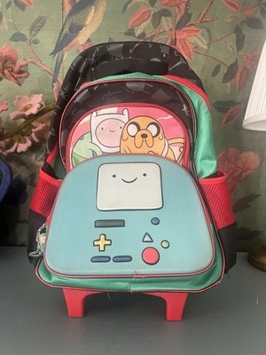 Adventure Time BMO Rolling Backpack Finn Jake Cartoon Network School Bag Kids