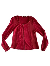 Soft Surroundings Bellissima Full Zip Top Red Ribbed Womens Size M 2CM55