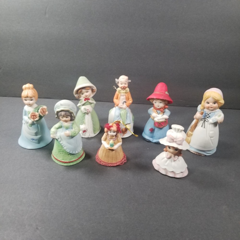 Figurines Lot of 8 Jasco Nanco Bells 1970's Women April Cat Clown