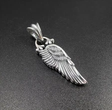 Solid Sterling Silver Double Sided Bird Angel Wing Feather Pendant Great Details