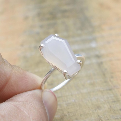 Rosa Natural Cuarzo Rosa Anillo 925 Plata de Ley Mujer Anillo de Compromiso - Imagen 2 de 11