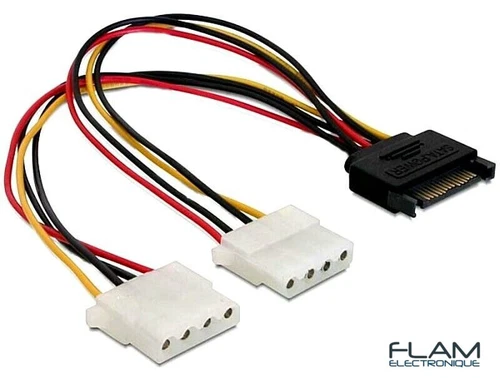Adaptateur SATA vers 2x Molex / SATA male to 2x Molex female adapter power cable
