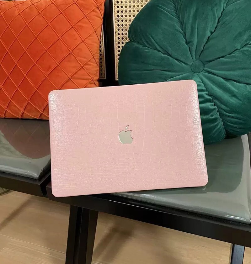 Pink Crocodile PU Leather Cover For Macbook M5 Pro 14 M4 Air 13 15