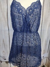 Victoria's Secret  Blue Lace Spaghetti Strap Chemise/Slip Dress Women's Large