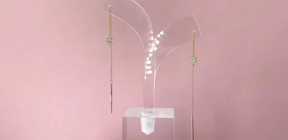 Diamond Threader Earrings Rose Gold 14K 0.10CT Round Cut Natural Drop Dangling - Image 3 of 4