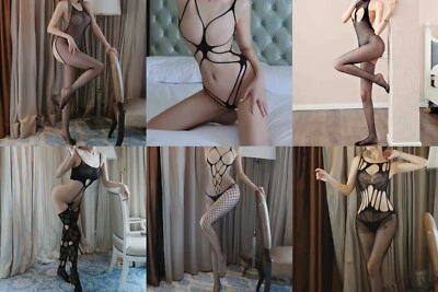 BIGDOODOO Women Lingerie Body Stocking Crotchless Sexy Fishnet Underwear Bodysuit Babydoll