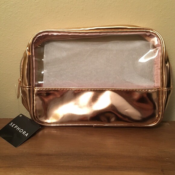 Sephora Clear and Rose gold Cosmetics Toiletry Travel Bag brand new