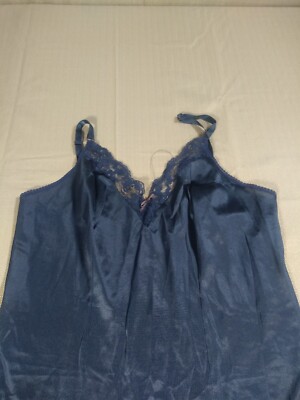 Vintage JCPenney Slip Womens 32 Full Dress Navy Blue ILGWU Lace Trim Nylon  | eBay