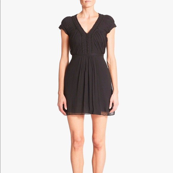 $995 Burberry Brit Black Moya Chiffon V- neck Silk Dress US 4 UK6 EU38 NWT ABFB