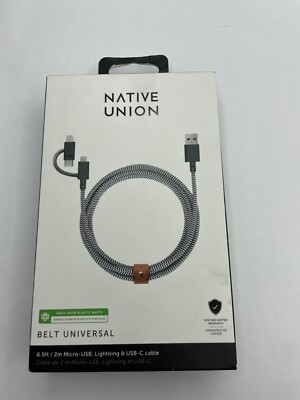 Native Union 6.5' USB Micro USB/Lighting/USB-C Cable for iPhone 17/16/15/14/13