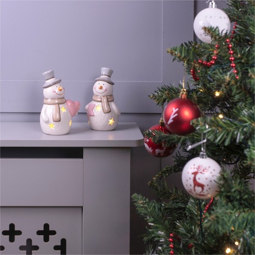 Xmas Christmas Decoration Ceramic Light Up Snowmen Light Up Ornament - Pair - Picture 8 of 13