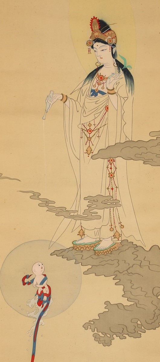 JAPANESE PAINTING HANGING SCROLL JAPAN Kannon Bodhisattva Goddess