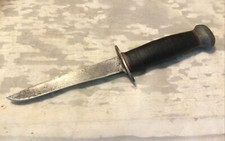 Vintage 10-1/2” Fixed Blade Knife W/Stacked Leather Handle-Made In USA