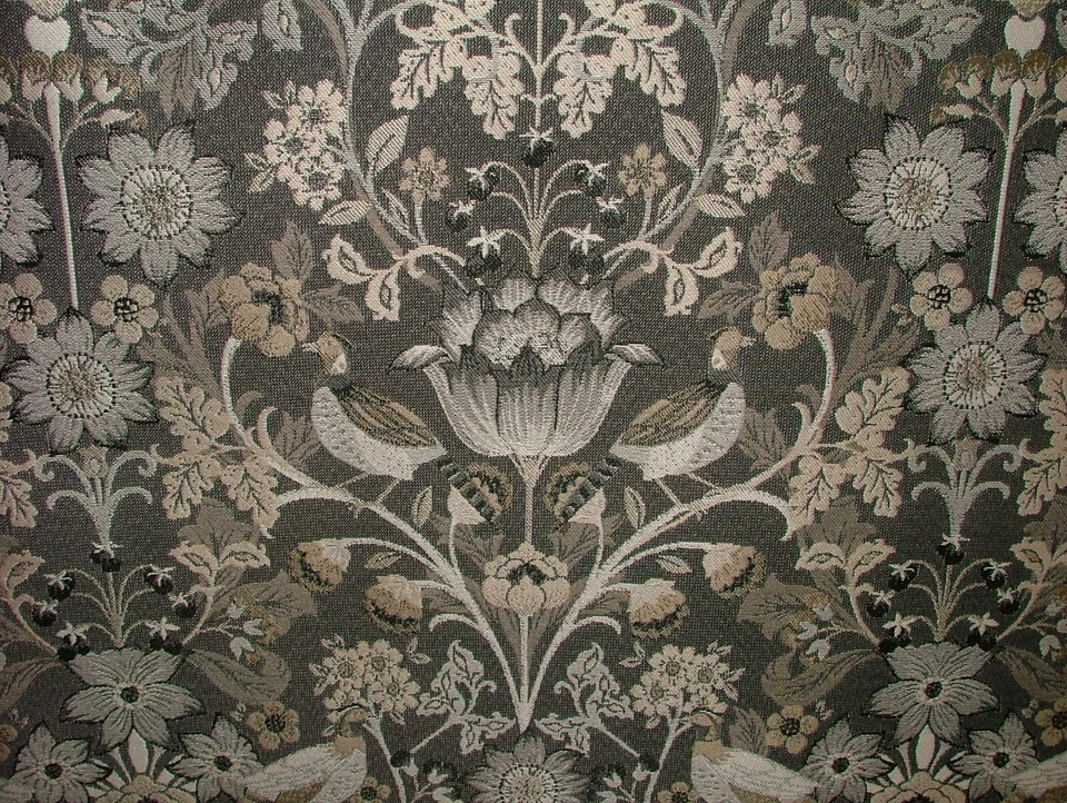 Morris Bird Charcoal Jacquard Fabric Ideal For Curtain Upholstery Cushion Throws - Image 3 of 4