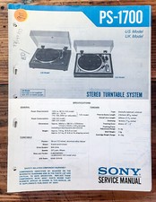 Sony PS-1700 Record Player / Turntable Service Manual Original