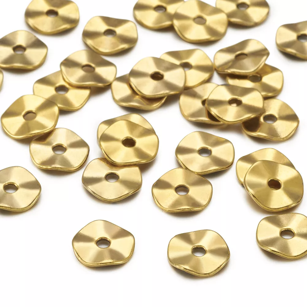 100x Tibetan Alloy Wavy Metal Beads Flat Disc Smooth Spacers Antique Gold  10x1mm