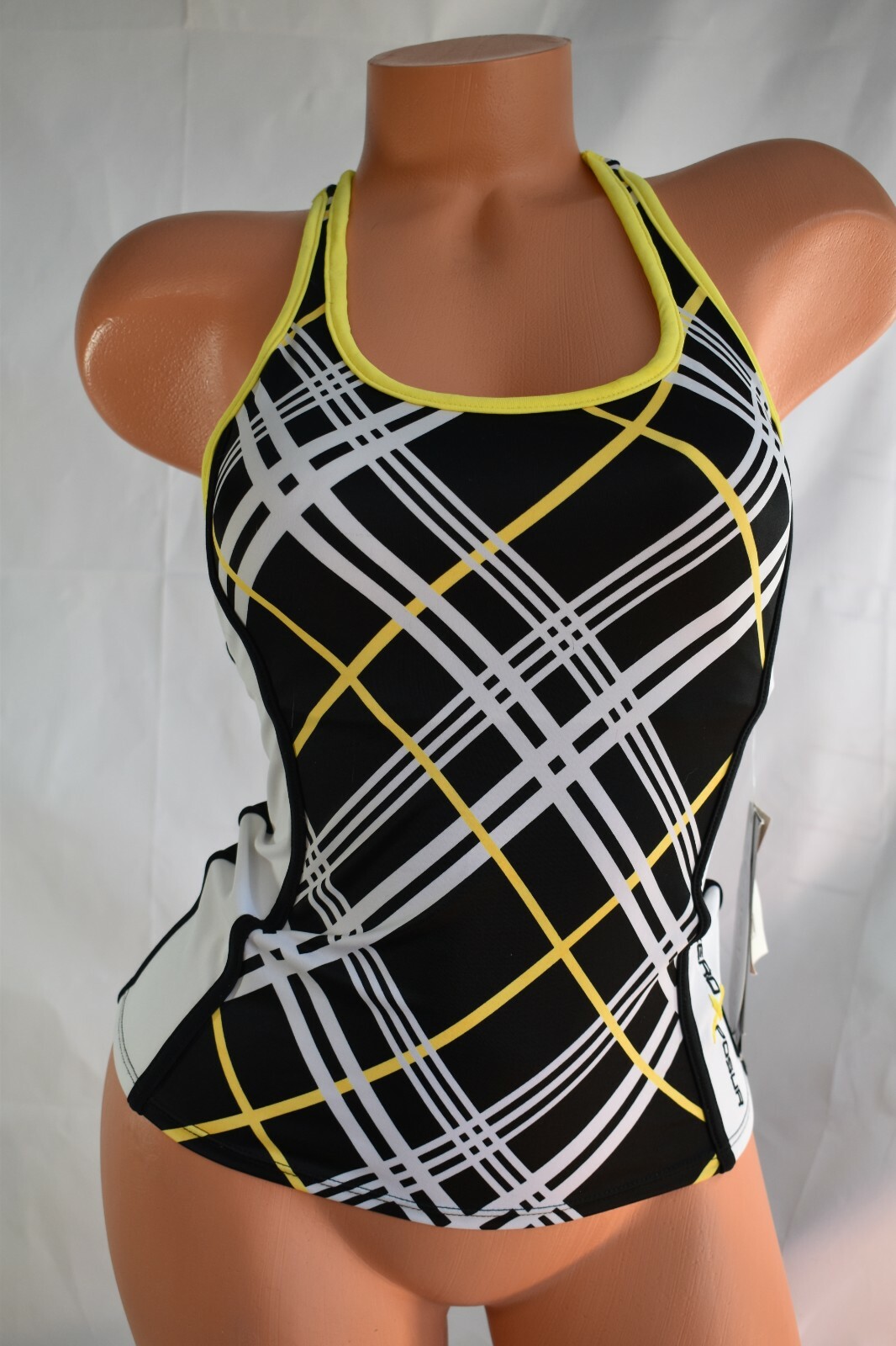 Traje de baño ZERO X POSUR (6) Top Tankini NEGRO BLANCO AMARILLO AMARILLO Correa en T Trasera