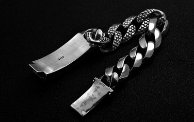 Produktbild von Yuxi Herren Armband 925 Sterling Silber – Drachen-Schuppen-Panzer, 9mm Breit