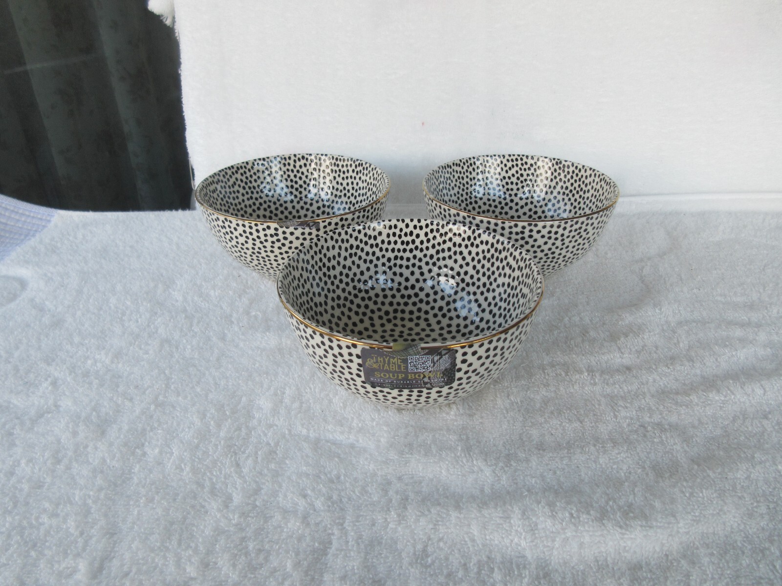 SET OF 3~~ Thyme & Table Soup  Bowls~ Boho TT Dot ~QUALITY + ORIGINAL TAGS!!!