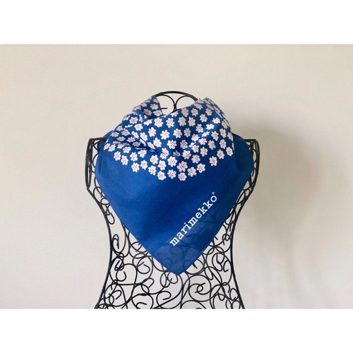 Blue Floral Vintage Marimekko Puketti Cotton Scarf, 25", Finnish Design