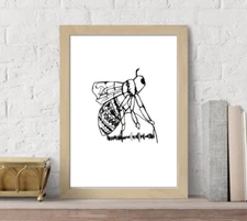 Bee Linear Handmade Printable Wall Art,Digital Print Instant Download 4JPG Files