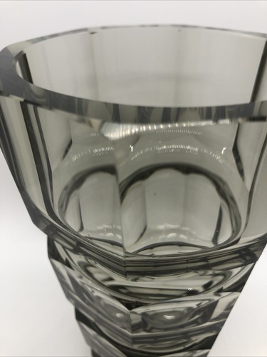 Moser Josef Hoffman Smokey Gray Vase Art Glass 1930’s Faceted Rings - Picture 18 of 21