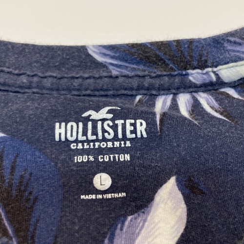Hollister Mens Shirt Size Large Blue Short Sleeve Floral Flamingo AOP Surf - Picture 9 of 14
